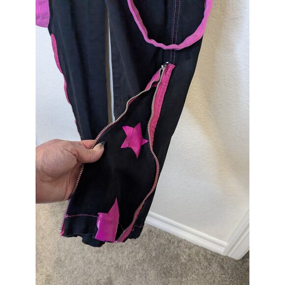 Vintage 90s Y2K HOT TOPIC Trip Rave Cargo Pants Stars Pink Black Womens Size 9 - Picture 6 of 10